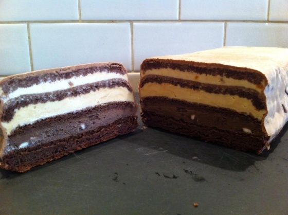 Layered Toffee, Butterscotch and Chocolate Ice cream Cake